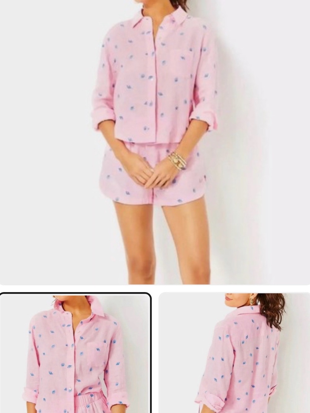 NWT Lilly Pulitzer Pink with Blue shells embroidered button down